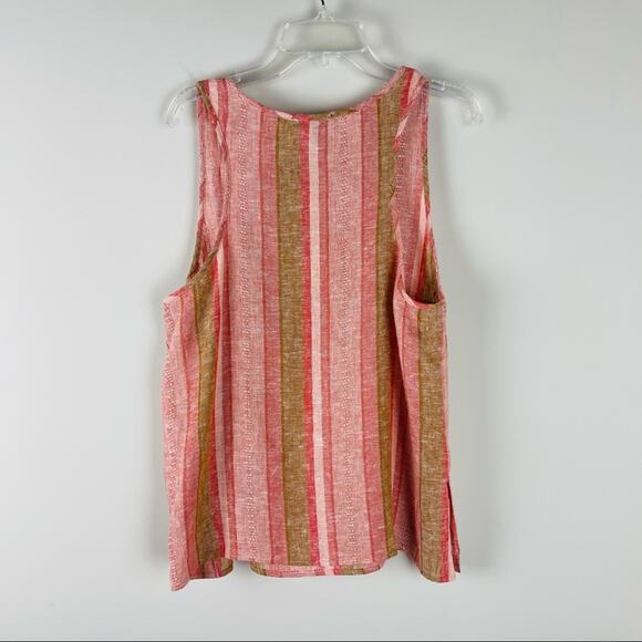 Drew pink tan stripe linen coastal button lagenlook boho festival tank top small - Picture 8 of 8